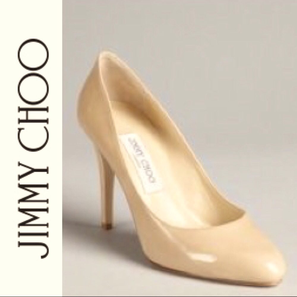 JIMMY CHOO Classic Nude Patent Leather Almond Toe ‘Vikki’ Pumps IT38~US 8